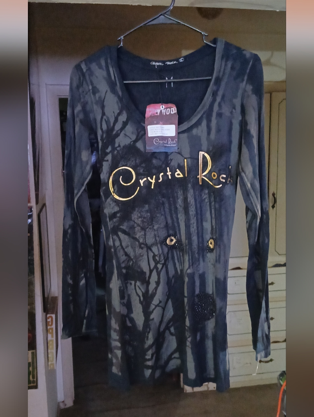 Nwt Y2k Crystal Rock By  Christian Audigier Graphic Long Sleeve Women Med